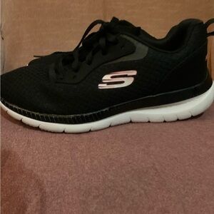 Skechers Black Mesh Sneakers with White Sole